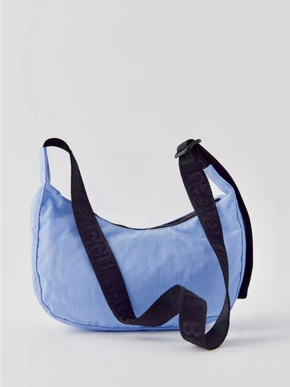 RARE BAGGU Light Blue Crescent Crossbody with Black Strap